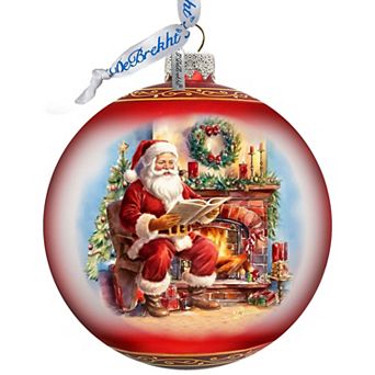 Santa's Cozy Audit Large Glass Ornament By G. Debrekht