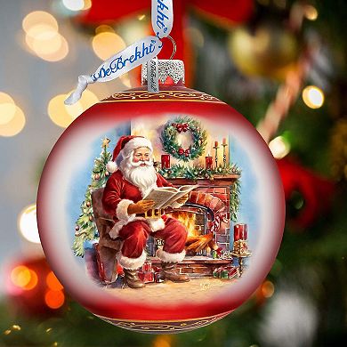 Santa's Cozy Audit Large Glass Ornament By G. Debrekht