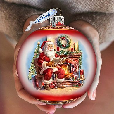Santa's Cozy Audit Large Glass Ornament By G. Debrekht