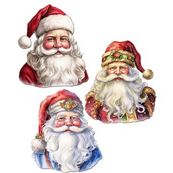 Jolly Santa Faces Wooden Clip-on Ornaments Set Of 3 By G. Debrekht