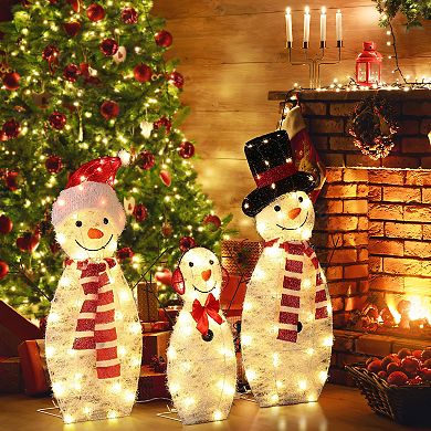 LuxenHome Snowman Family Trio Indoor And Outdoor Holiday Decoration With Lights