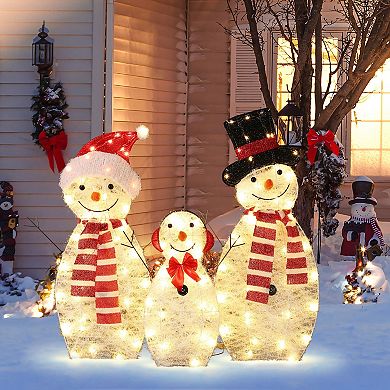 LuxenHome Snowman Family Trio Indoor And Outdoor Holiday Decoration With Lights