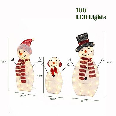 LuxenHome Snowman Family Trio Indoor And Outdoor Holiday Decoration With Lights