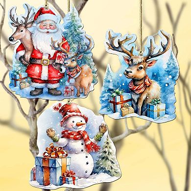 Christmas Is Here Wooden Christmas Ornaments Set Of 3 By G. Debrekht