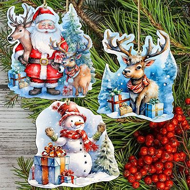 Christmas Is Here Wooden Christmas Ornaments Set Of 3 By G. Debrekht