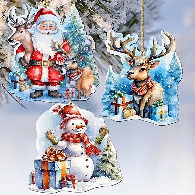 Christmas Is Here Wooden Christmas Ornaments Set Of 3 By G. Debrekht