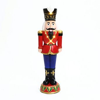 LuxenHome 3ft Tall Traditional Nutcracker Soldier In Red With Lights