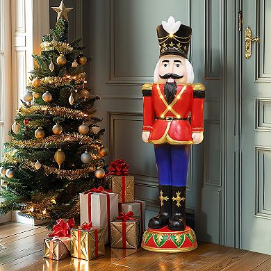 LuxenHome 3ft Tall Traditional Nutcracker Soldier In Red With Lights