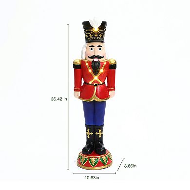 LuxenHome 3ft Tall Traditional Nutcracker Soldier In Red With Lights