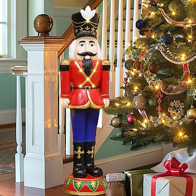 LuxenHome 3ft Tall Traditional Nutcracker Soldier In Red With Lights