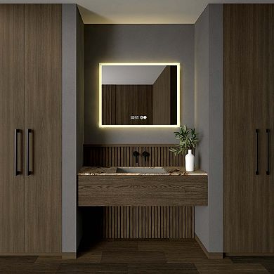 Ozarke Glowing LED Vanity Mirror With Digital Clock and Fog Free