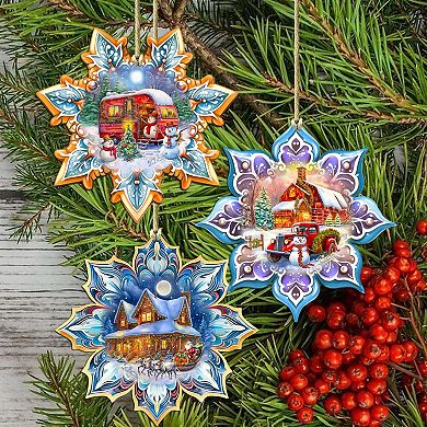 Waiting For Christmas Snowflake Wooden Christmas Ornaments Set Of 3 By G. Debrekht