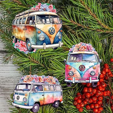 Surf Vans Wooden Clip-on Ornaments Set Of 3 By G. Debrekht