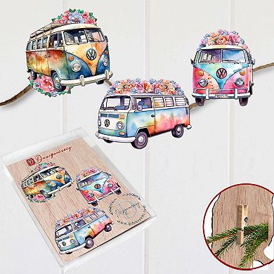 Surf Vans Wooden Clip-on Ornaments Set Of 3 By G. Debrekht