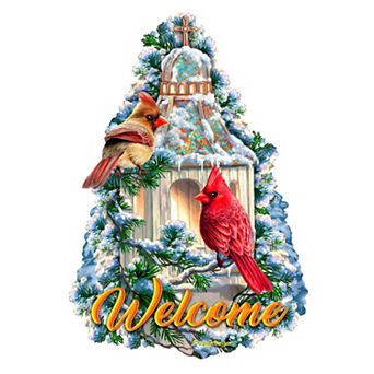 Little Cardinal Chapel Holiday 24-Inch Handcrafted Wooden Door Hanger & Wall Art by D. Gelsinger