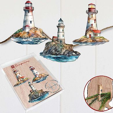 Lighthouse Wooden Clip-on Ornaments Set Of 3 By G. Debrekht
