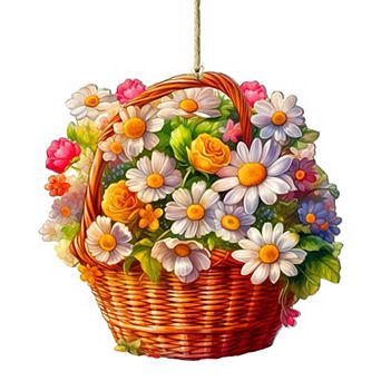 Daisy Basket Wooden Christmas Ornaments By G. Debrekht