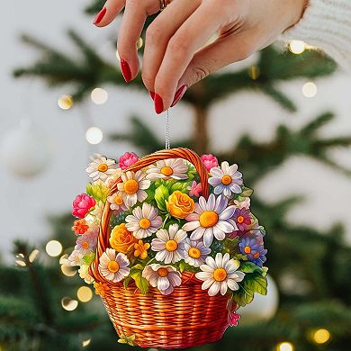 Daisy Basket Wooden Christmas Ornaments By G. Debrekht