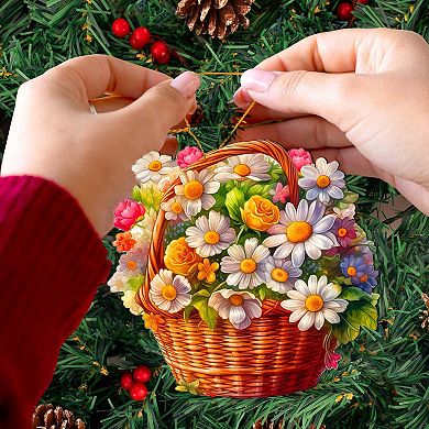 Daisy Basket Wooden Christmas Ornaments By G. Debrekht