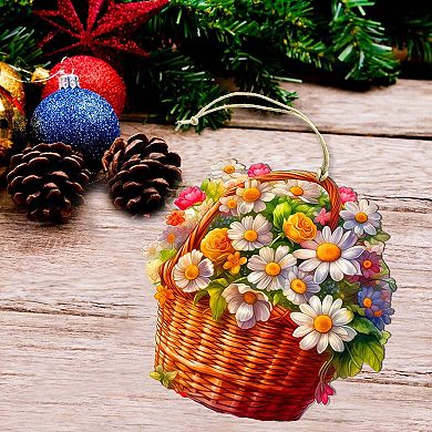 Daisy Basket Wooden Christmas Ornaments By G. Debrekht