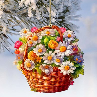 Daisy Basket Wooden Christmas Ornaments By G. Debrekht