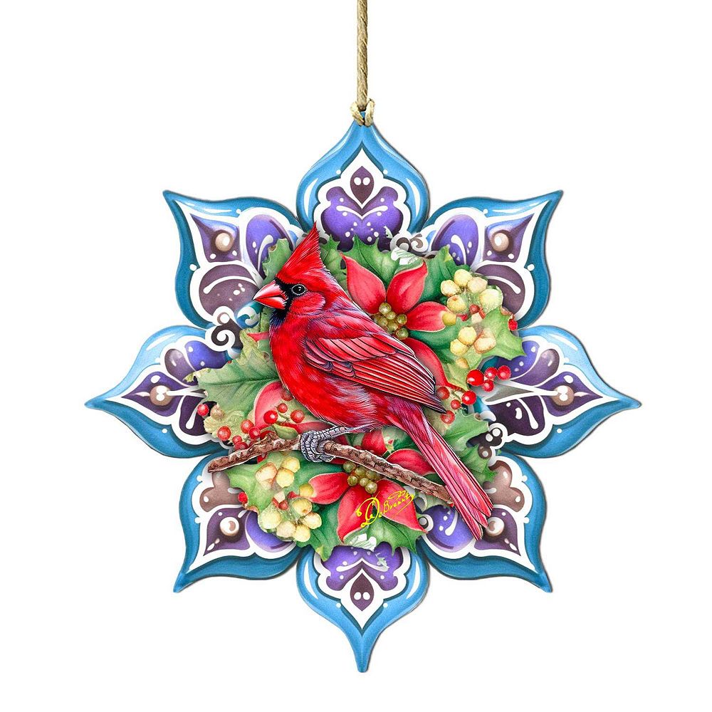 Cardinal Snowflake Wooden Christmas Ornaments By G. Debrekht