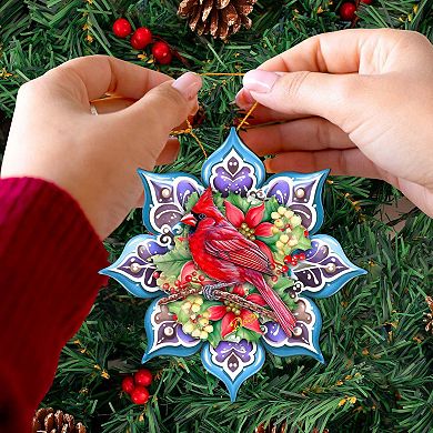 Cardinal Snowflake Wooden Christmas Ornaments By G. Debrekht
