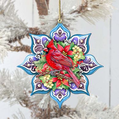 Cardinal Snowflake Wooden Christmas Ornaments By G. Debrekht