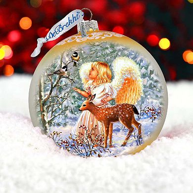 Guardian Angel Fawn Large Glass Ornament By D. Gelsinger