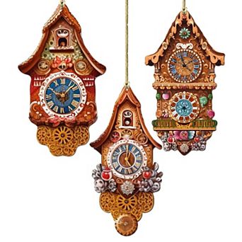 Miniature Clock Decorative Wooden Christmas Ornaments Set Of 3 By G. Debrekht