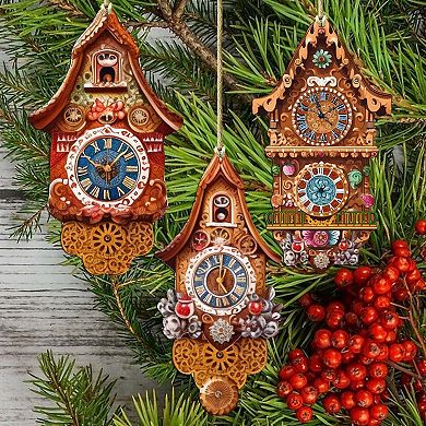 Miniature Clock Wooden Christmas Ornaments Set Of 3 By G. Debrekht