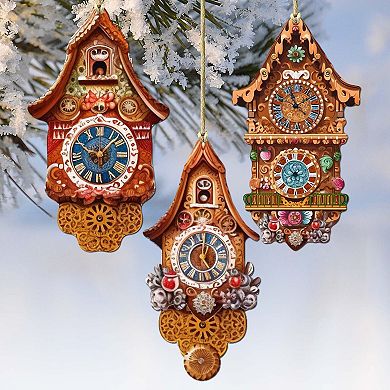 Miniature Clock Wooden Christmas Ornaments Set Of 3 By G. Debrekht