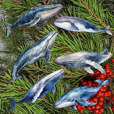Coastal Giants Humpback Whales Wooden Clip-on Ornaments Set Of 6 By G. Debrekht
