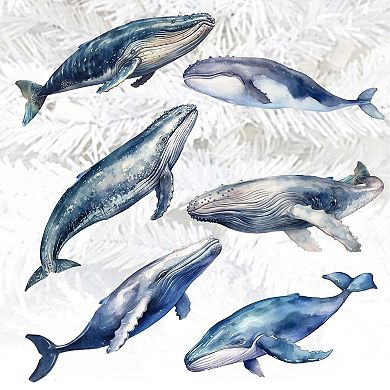 Coastal Giants Humpback Whales Wooden Clip-on Ornaments Set Of 6 By G. Debrekht