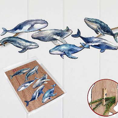 Coastal Giants Humpback Whales Wooden Clip-on Ornaments Set Of 6 By G. Debrekht