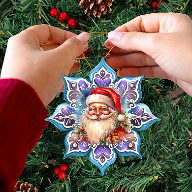 Smiling Santa Snowflake Wooden Christmas Ornaments By G. Debrekht