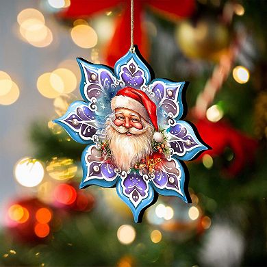 Smiling Santa Snowflake Wooden Christmas Ornaments By G. Debrekht