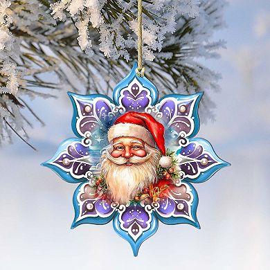 Smiling Santa Snowflake Wooden Christmas Ornaments By G. Debrekht
