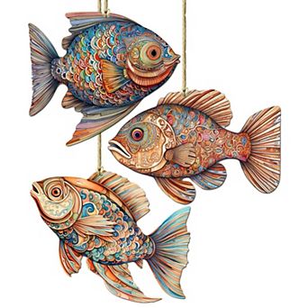 Coastal Fish Wooden Christmas Ornaments Set Of 3 By G. Debrekht