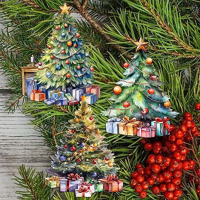 Christmas Tree Wooden Clip-on Ornaments Set Of 3 By G. Debrekht