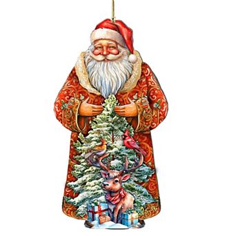 Santa With Forest Friends Wooden Christmas Ornaments By G. Debrekht