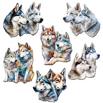 The Graceful Huskies Wooden Clip-on Ornaments Set Of 6 By G. Debrekht