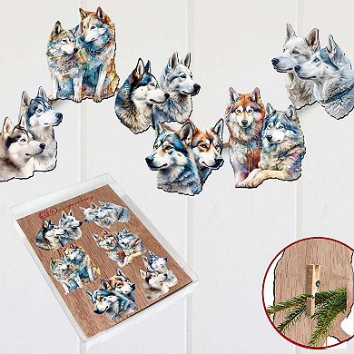 The Graceful Huskies Wooden Clip-on Ornaments Set Of 6 By G. Debrekht