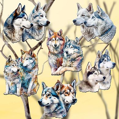 The Graceful Huskies Wooden Clip-on Ornaments Set Of 6 By G. Debrekht