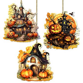 Spooky Houses Wooden Christmas Ornaments Set Of 3 By G. Debrekht