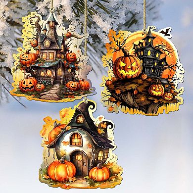 Spooky Houses Wooden Christmas Ornaments Set Of 3 By G. Debrekht