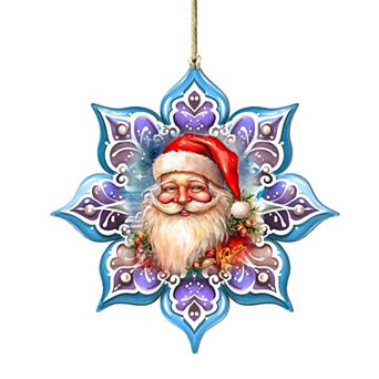 Smiling Santa Snowflake Large Christmas Wooden Ornament By G. Debrekht