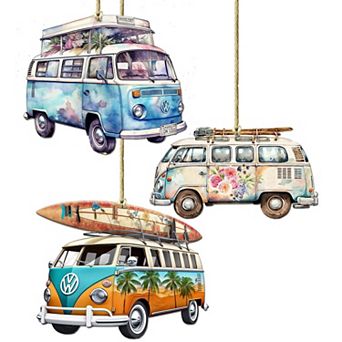 Surf Vans Wooden Christmas Ornaments Set Of 3 By G. Debrekht