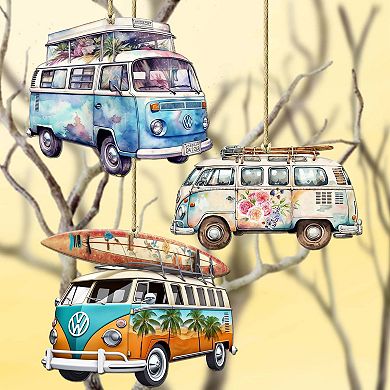 Surf Vans Wooden Christmas Ornaments Set Of 3 By G. Debrekht