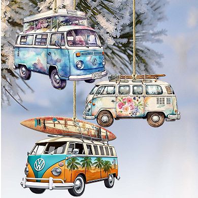 Surf Vans Wooden Christmas Ornaments Set Of 3 By G. Debrekht